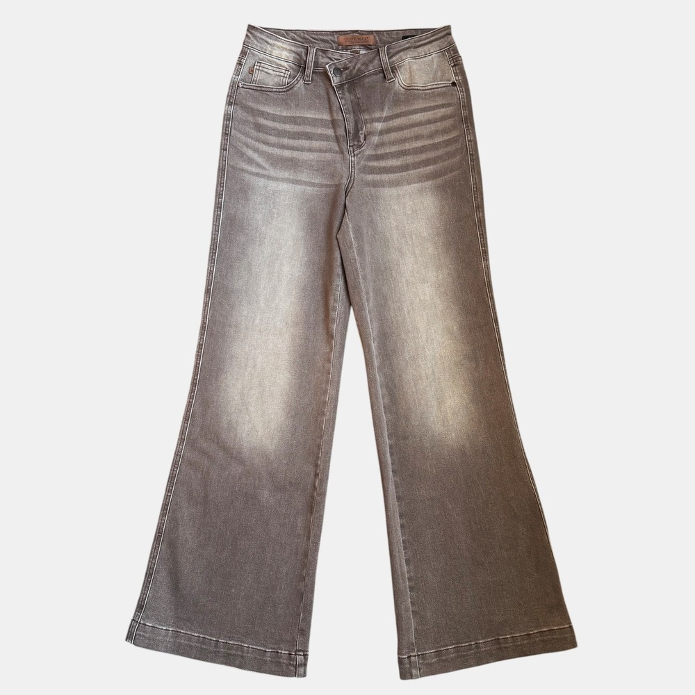 Judy Blue‎ Retro Wide Leg Jeans Mocha Brown 7/28 High Rise Boho Earthy granola